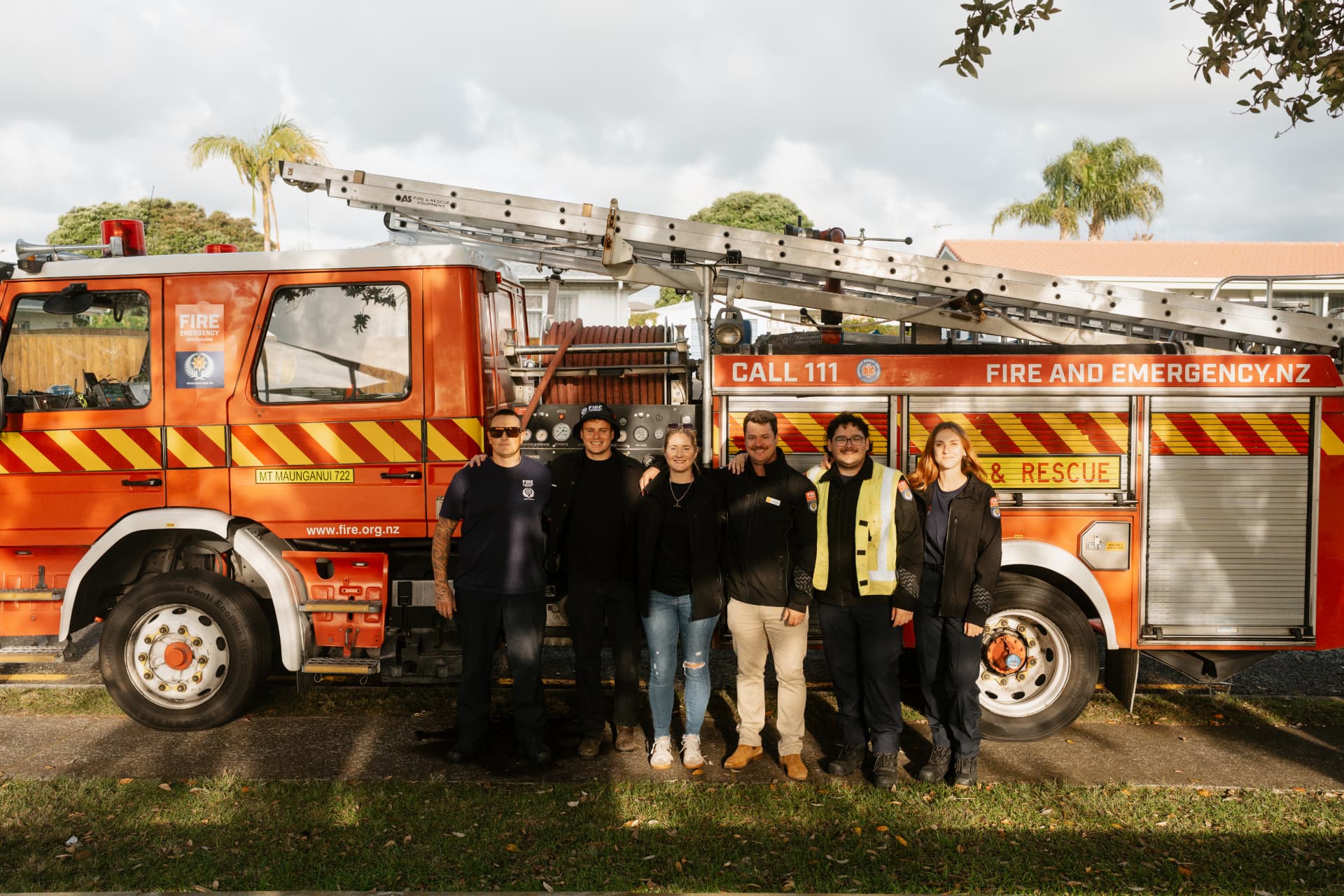 The McKenzie | Parker & Co team with the Mount Maunganui Fire and Emergency crew